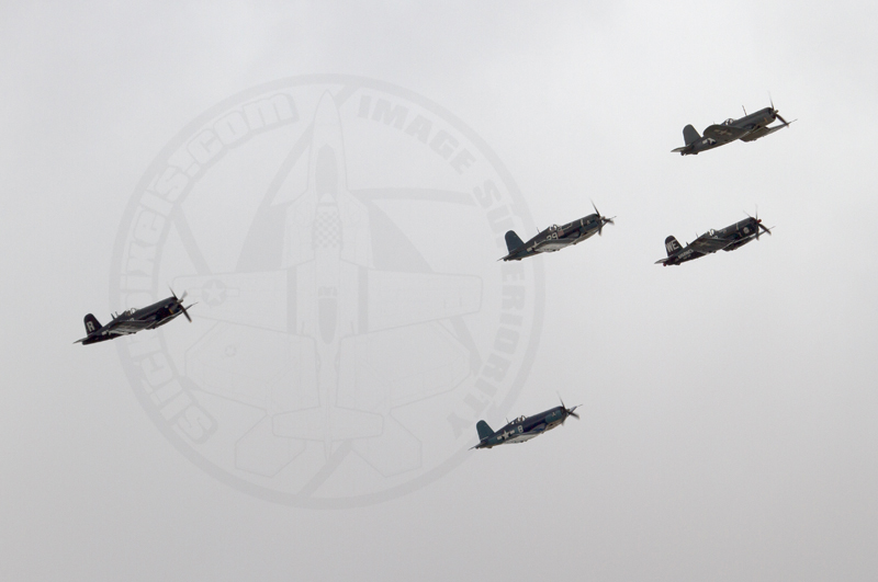 The sky was dark and my shot's not great, but those are five Corsairs, priceless!