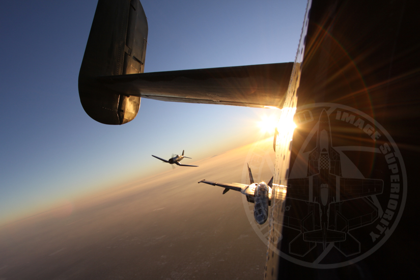 Centennial Super Hornet and F-4U Corsair follow close behind Executive Sweet