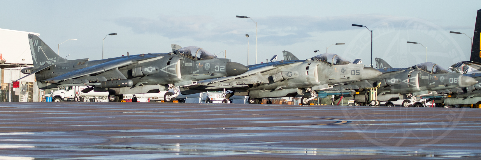 A row of AV-8B Harriers