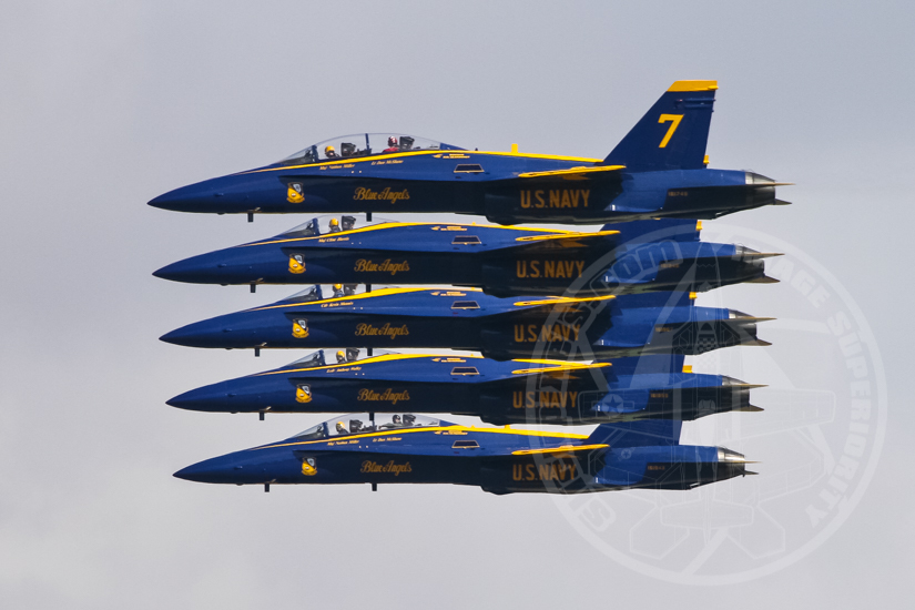 The Blue Angels line up in tight formation