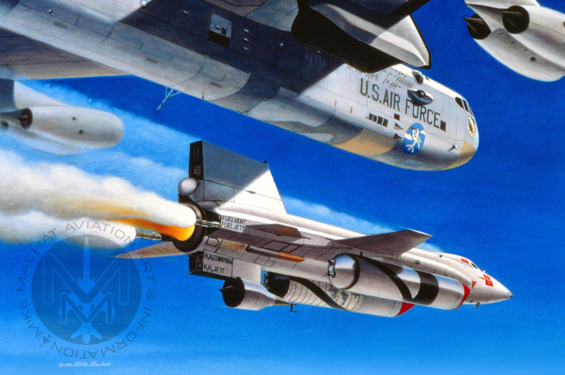 X-15A-2 launches from B-52 Mothership 008. Painting by Mike Machat